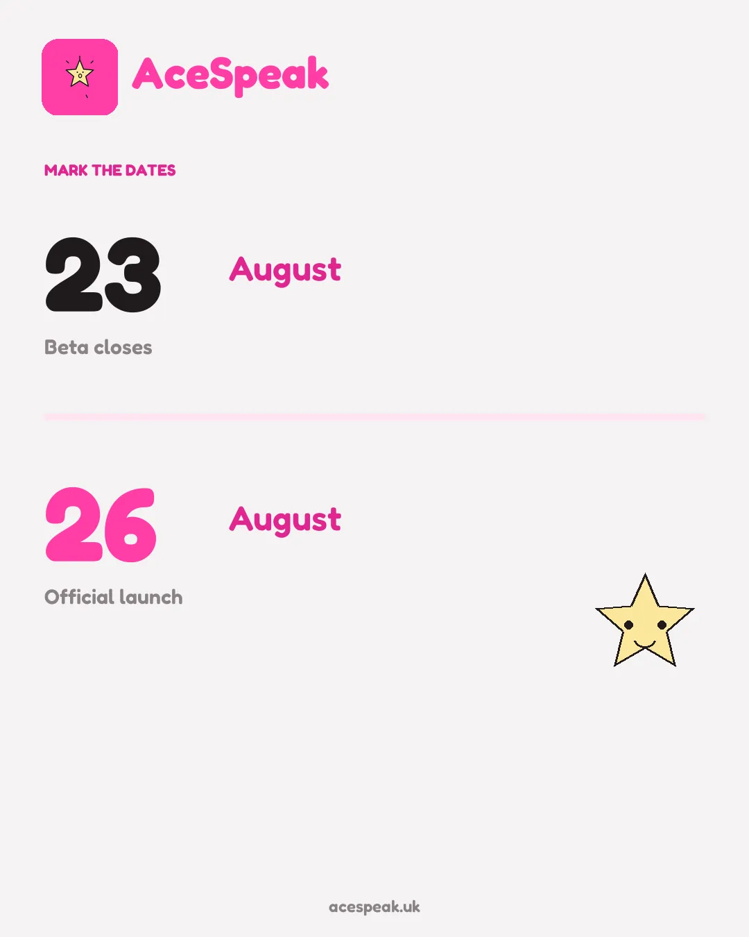 AceSpeak 時程：8 月 23 日結束 beta，並以 2026 年 8 月 26 日為正式上線目標