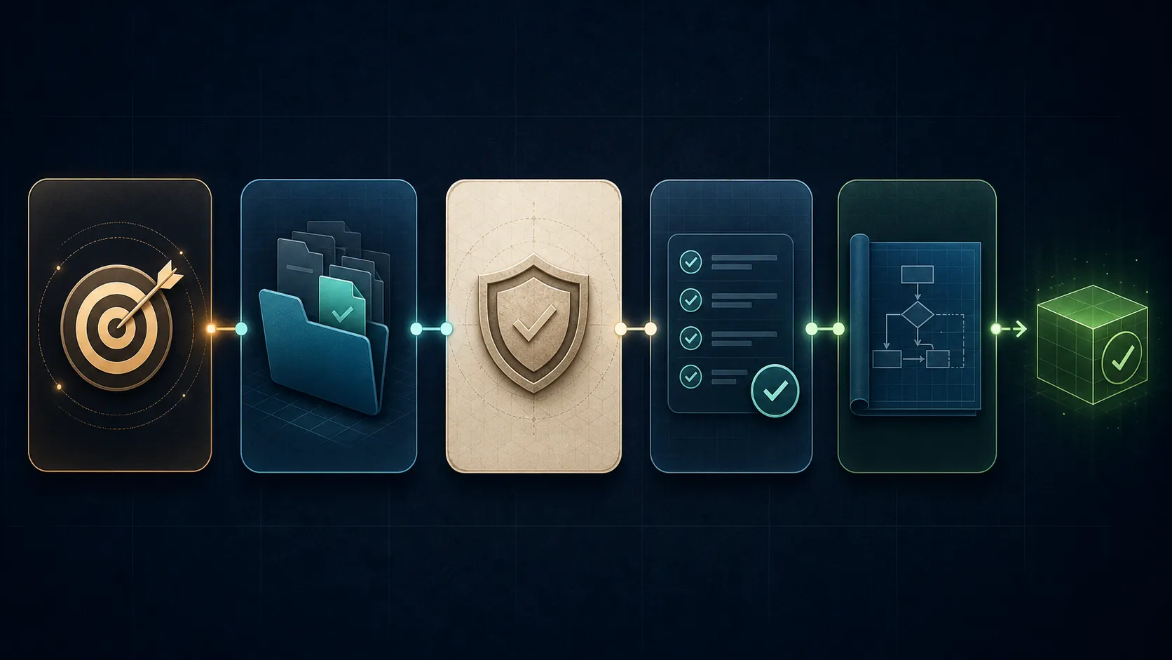Five connected modules representing outcome, context, constraints, verification, and planning