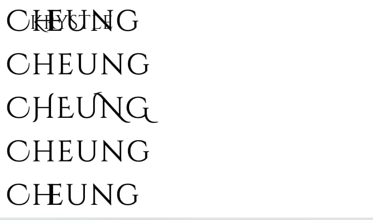 Debugging CHŒUNG: a test matrix isolating a faulty kerning pair in the font itself