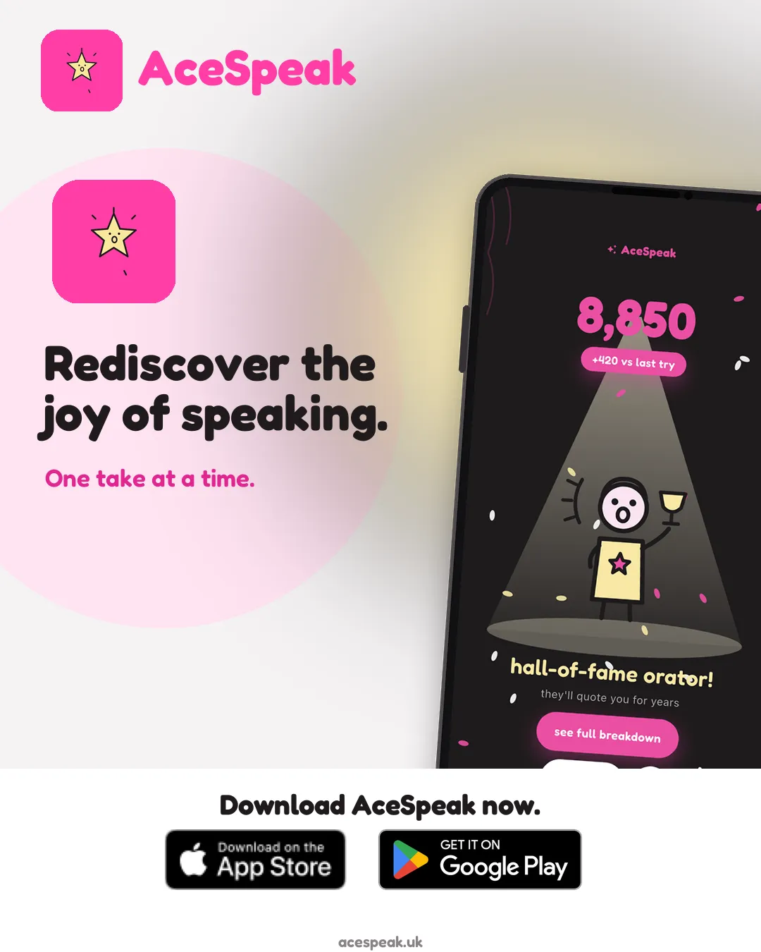 AceSpeak 希望幫助人們重新找回說話的樂趣，每次練習進步一點